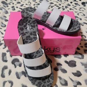 Corkys White Strappy Sandals with Leopard Insole